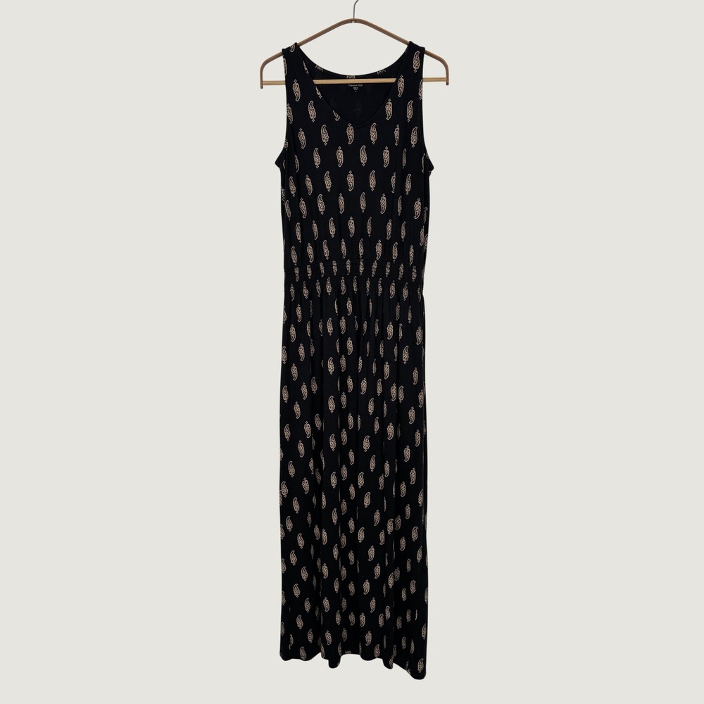 Garnet Hill Womens Black Paisley Organic Cotton Tencel Maxi Dress Small 45881